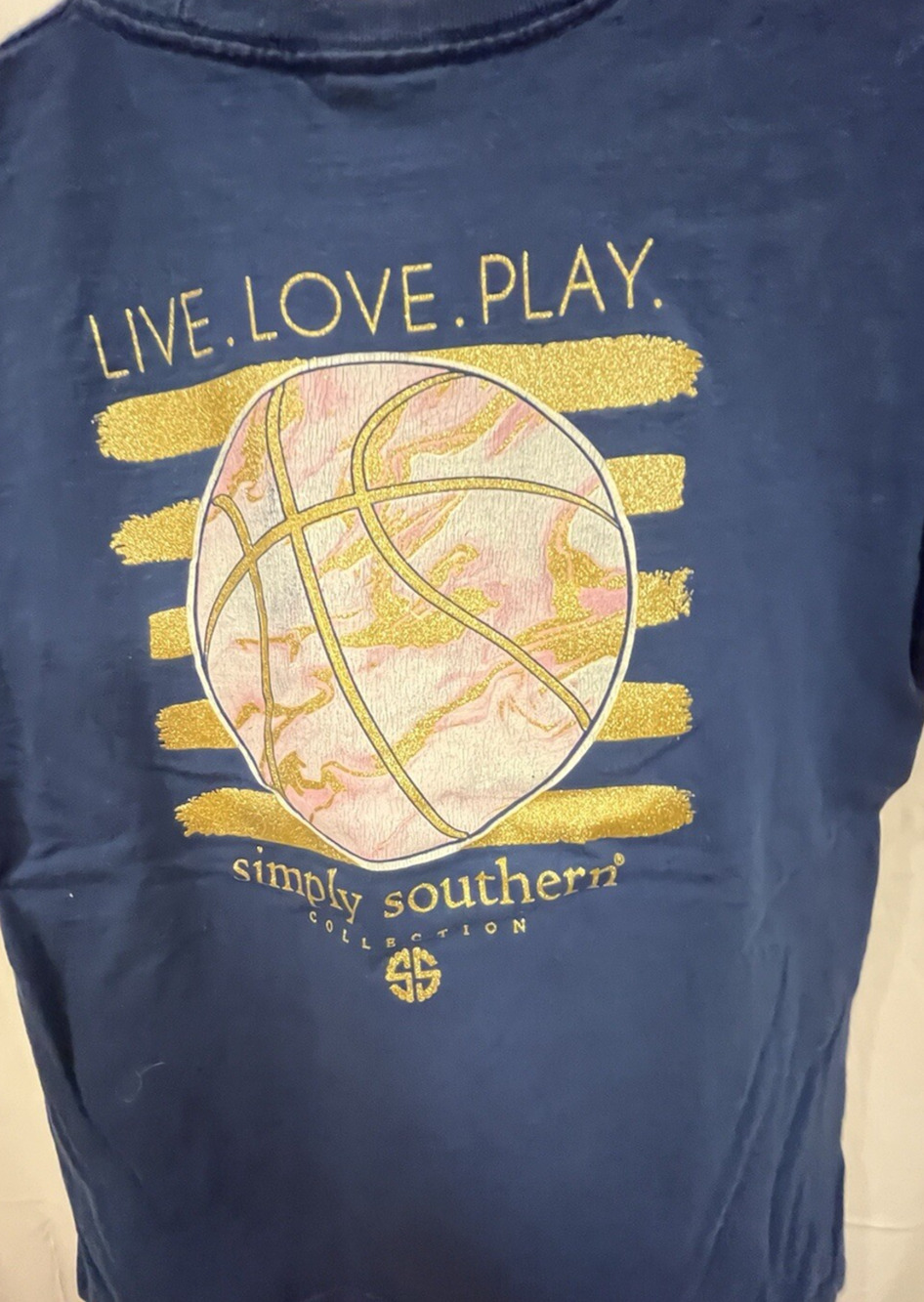 Simply Southern Youth Large Pocket T-Shirt Live Love Play Back Graphic Blue YL